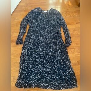 Vtg Elisabeth Liz Claiborne Navy floral Dress ~ 16 18 ~ made in US ~ Cottagecore